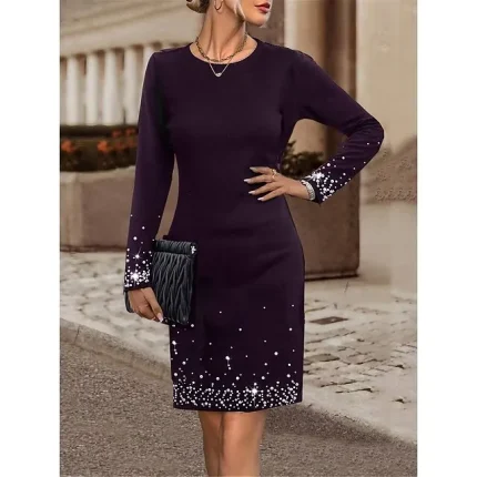 Women's Velvet Dress Party Dress Cocktail Dress Mini Dress Purple Long Sleeve Pure Color Patchwork Spring Fall Winter Crew Neck Fashion Winter Dress Office Vacation S M L XL XXL 3XL